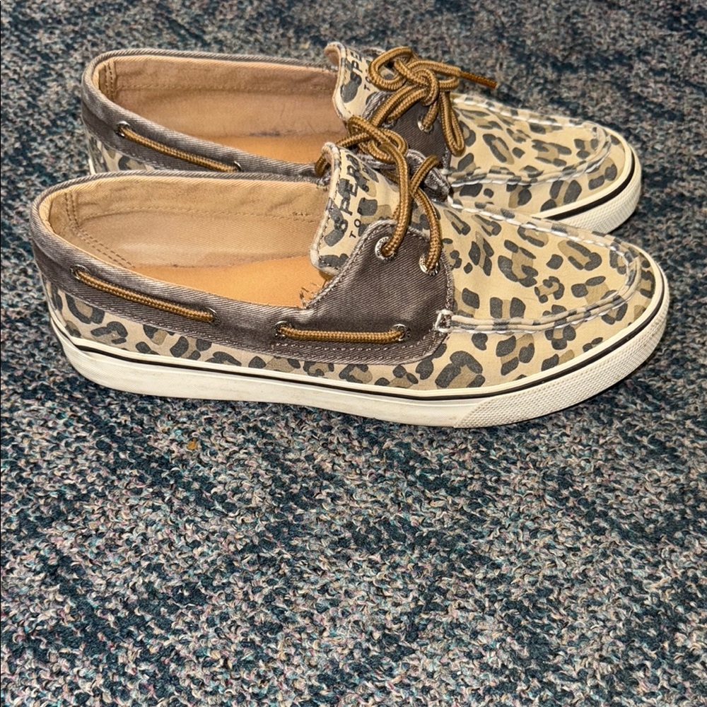 Sperry Cheetah Print Boat Shoes with Tan Accents